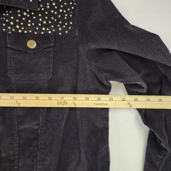 Cathy Daniels Jacket Womens Large Black Corduroy Rhinestone Western Snap On - Picture 5 of 11